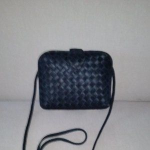 Vintage La Regale black satin woven hard case mini/evening bag EUC